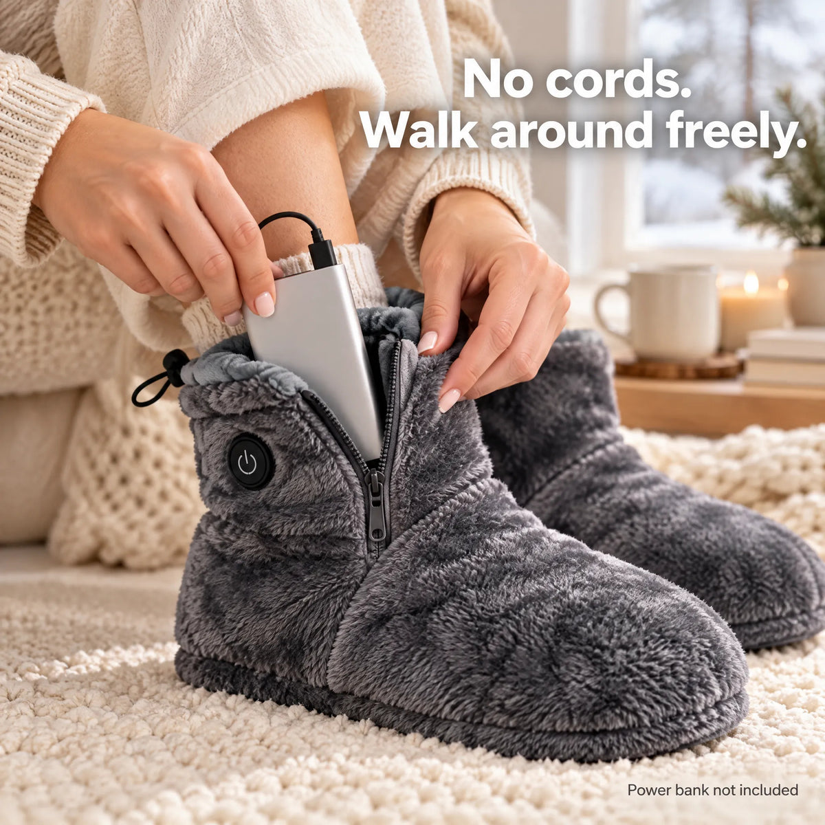 🧦 USB Heated Slipper Boots 3 Heat Settings Fuzzy Warm Foot Warmer