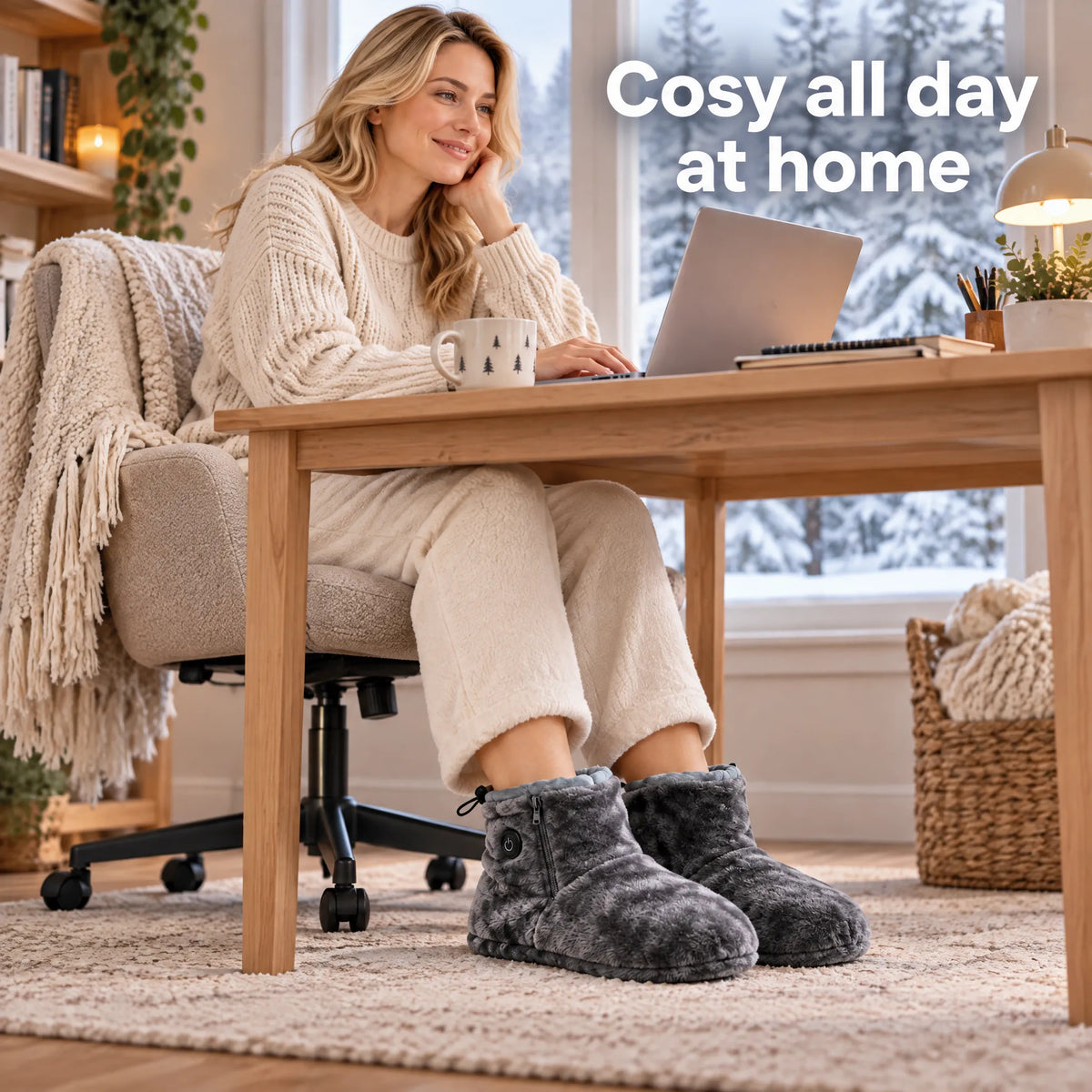 🧦 USB Heated Slipper Boots 3 Heat Settings Fuzzy Warm Foot Warmer