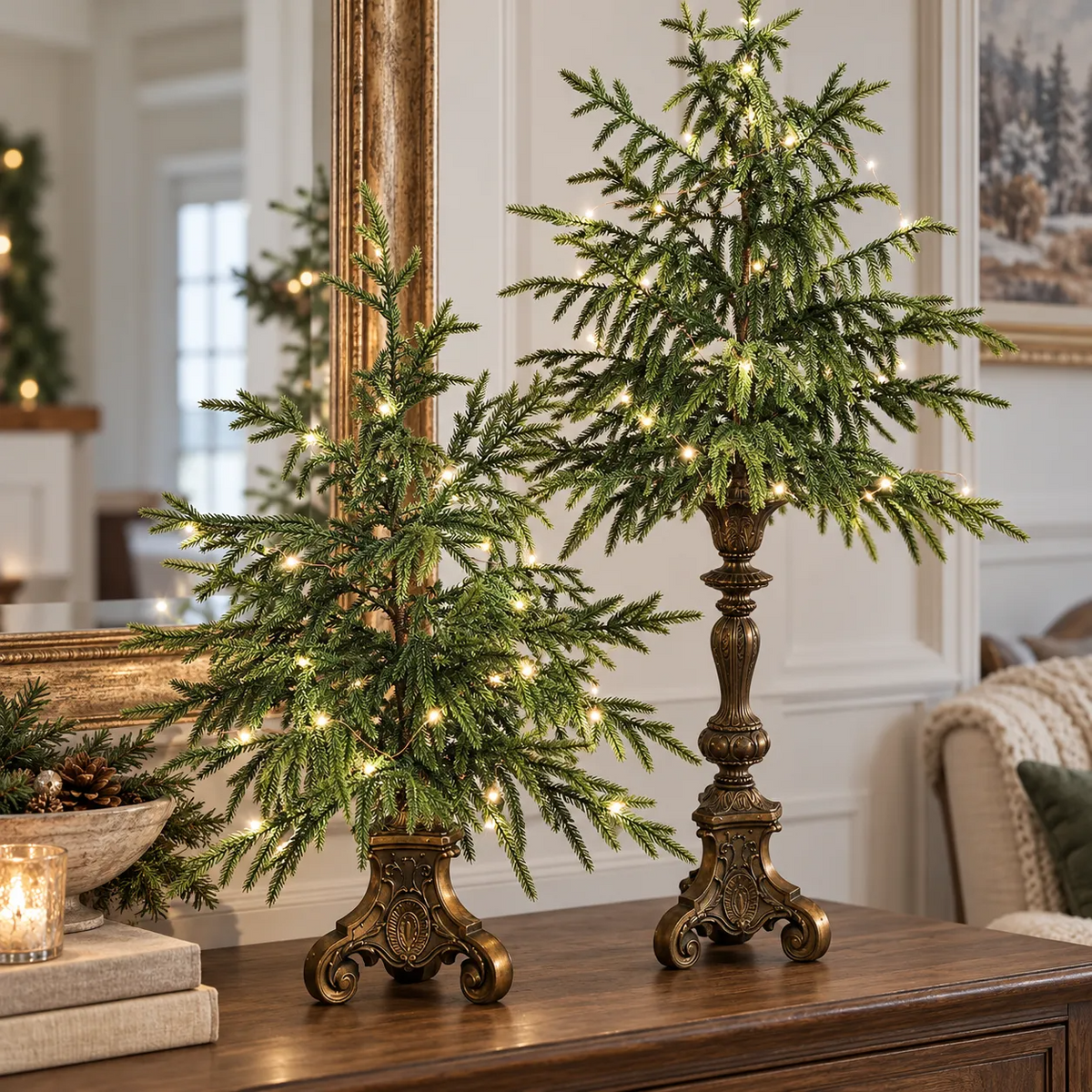 🎄Vintage Lighted Norfolk Pine Trees with Vintage Pedestal