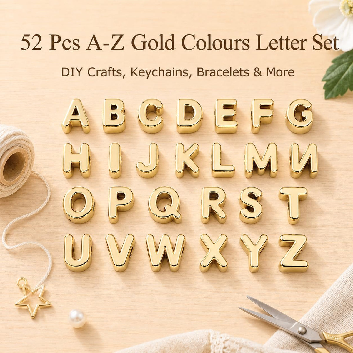 ✨ Gold Letter Beads|52 Pcs A-Z Alphabet Beads for DIY Jewelry Making