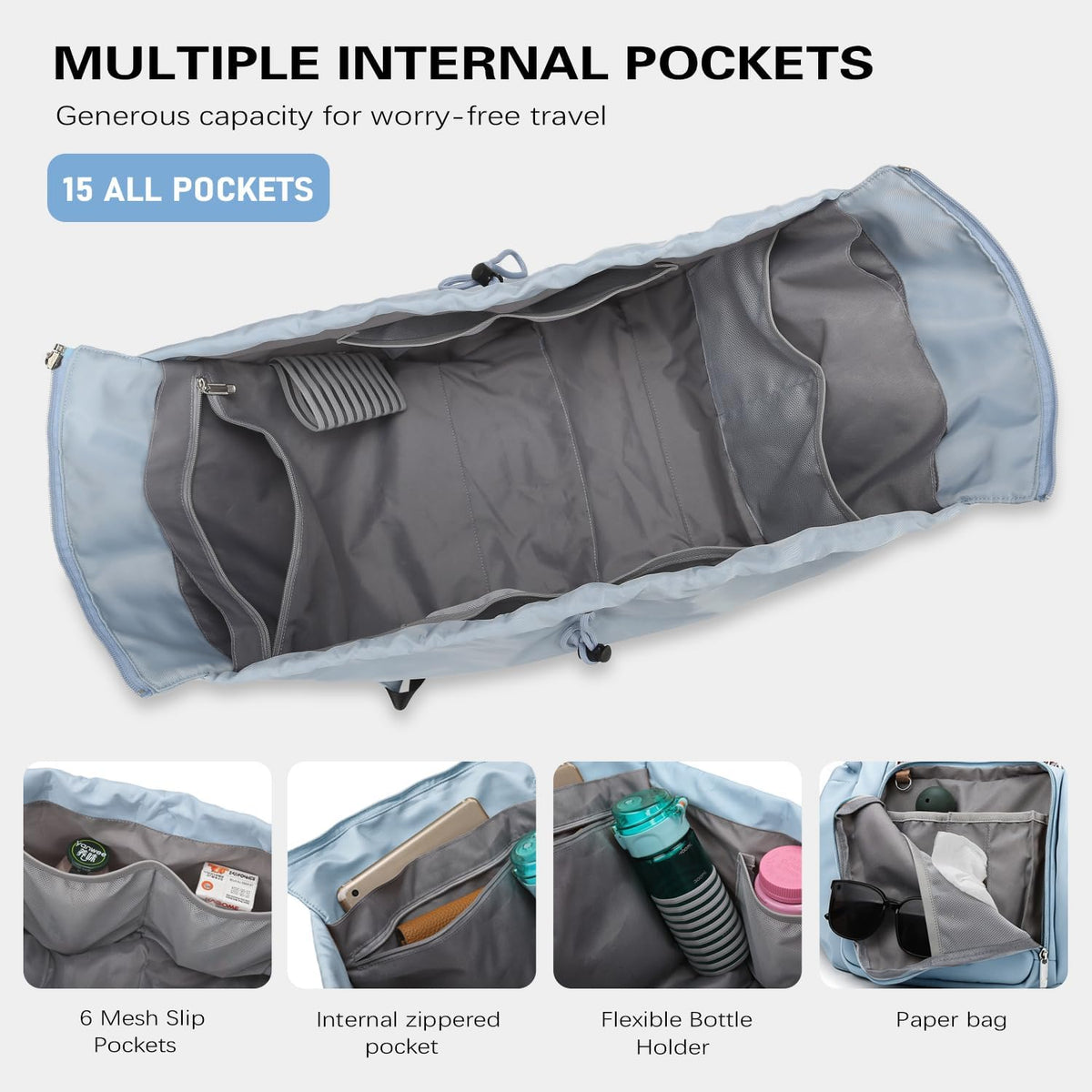 🎒 Multiway Travel Tote Bag | 15 Pockets Water Repellent Carry Bag