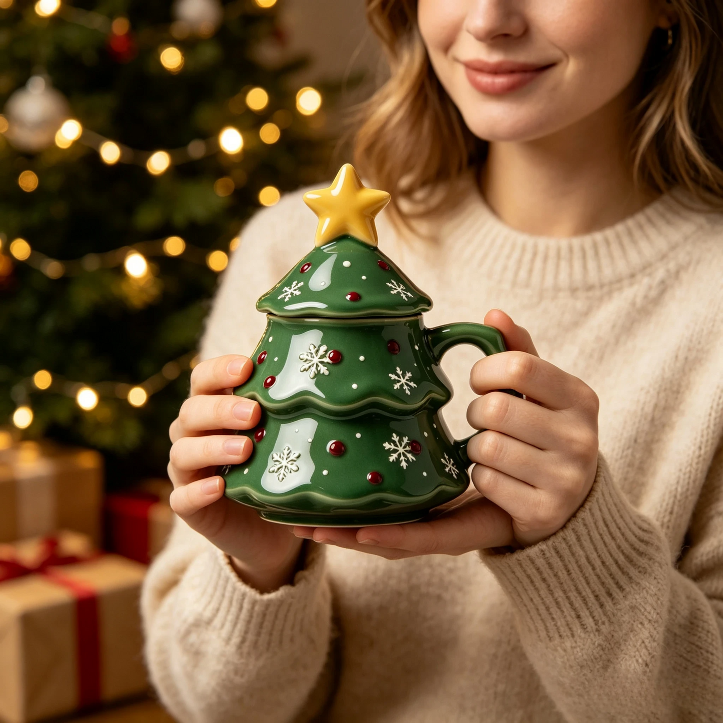 🎄Christmas Tree Ceramic Mug with Star Lid ✨