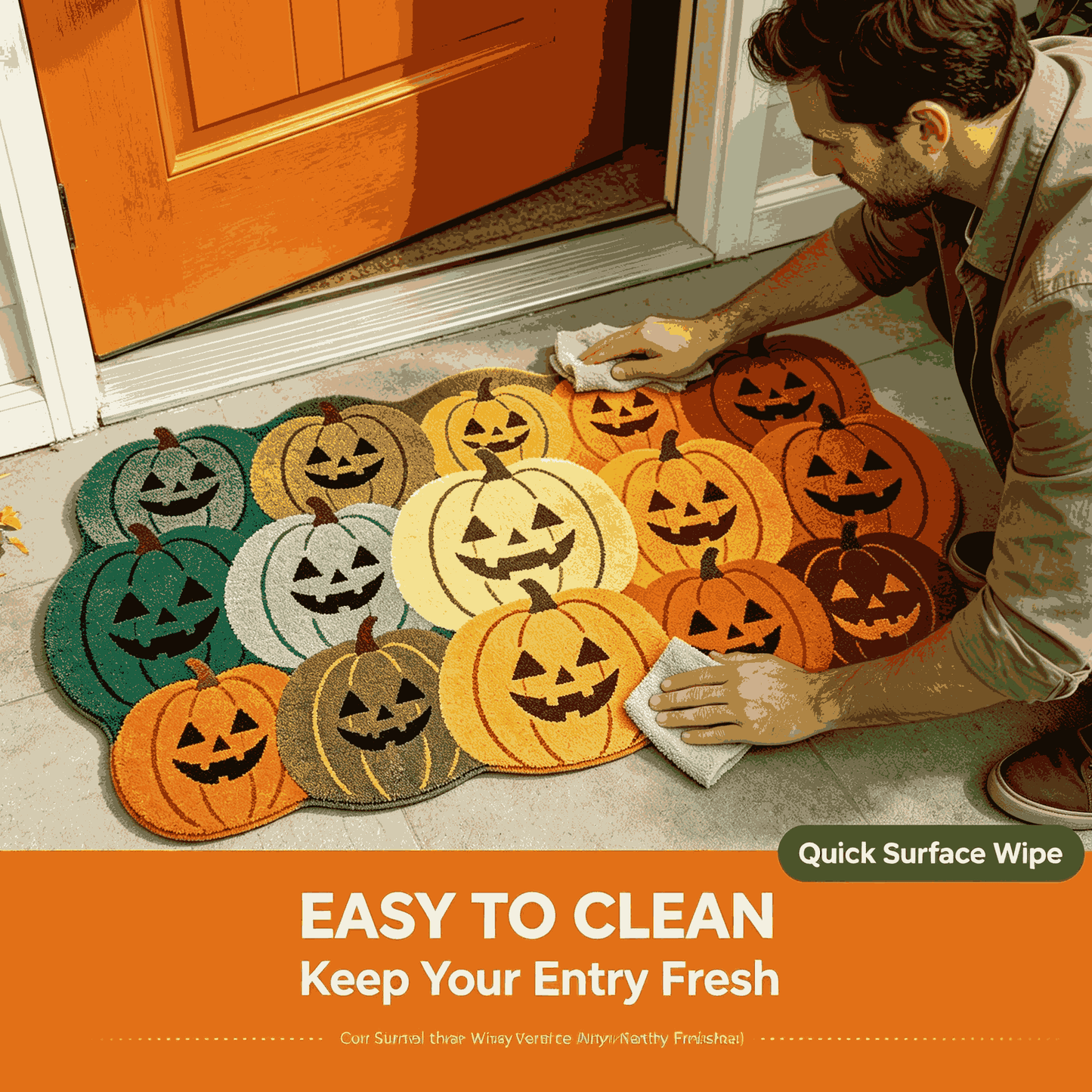 🎃Jack‑O‑Lantern Cluster Halloween Doormat | Pumpkin Shaped Fall Entryway Rug