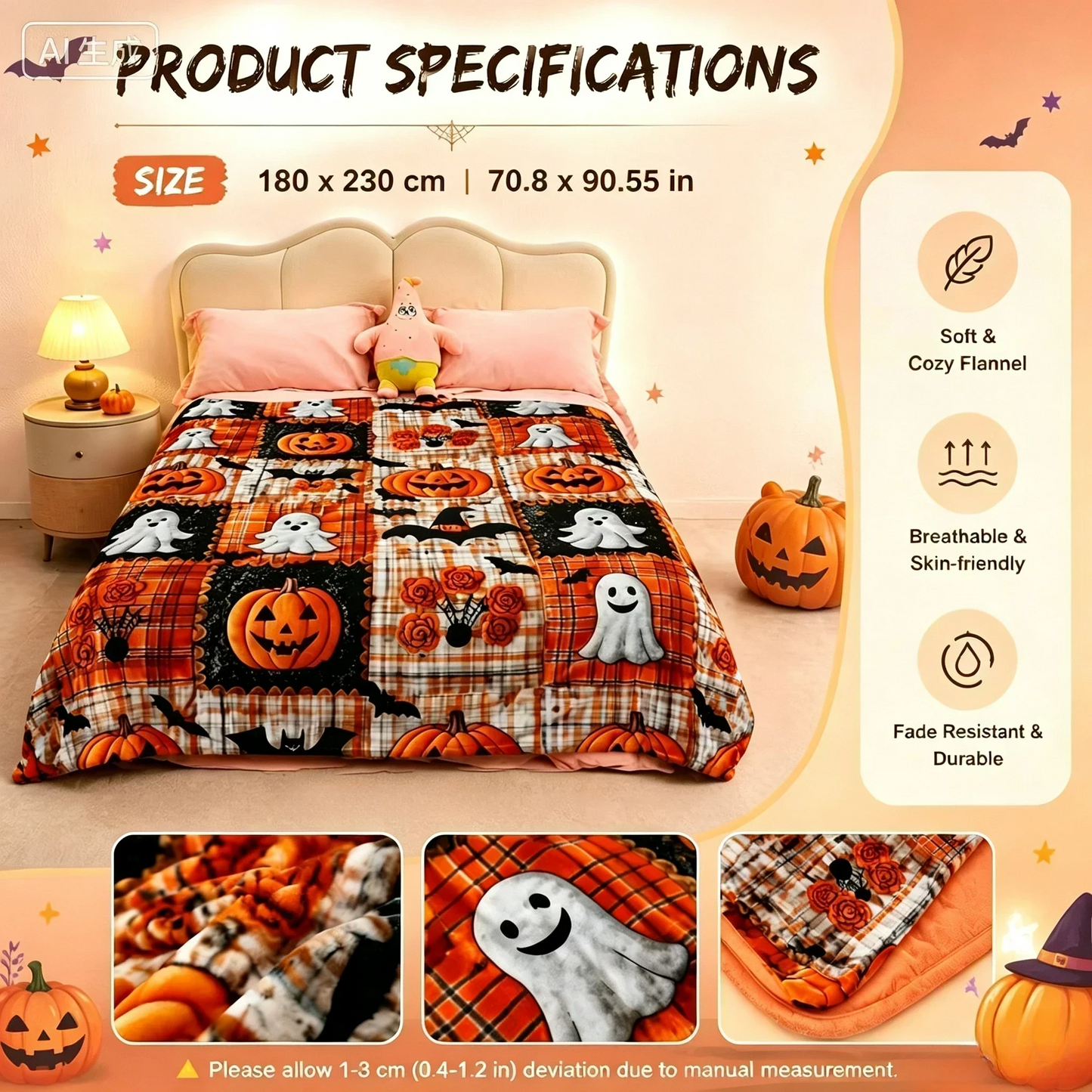 🎃Halloween Patchwork Flannel Throw Blanket – Soft, Cozy & Fade-Resistant