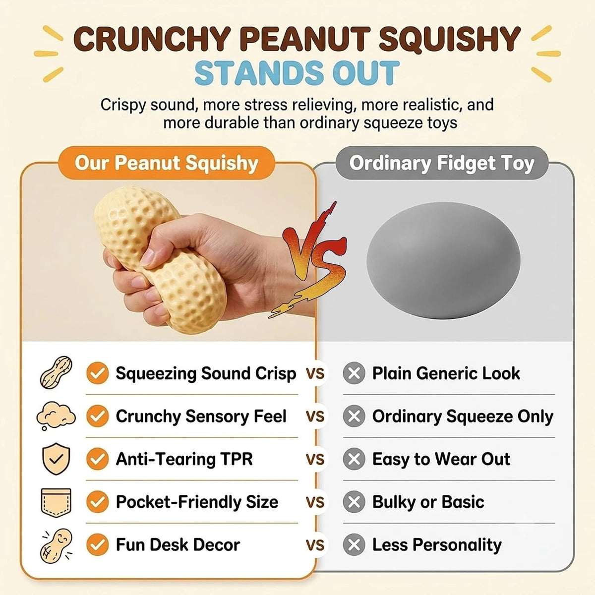 🥜Crunchy Peanut Squeeze Toy (ASMR) – Bead-Filled, Realistic-Looking Stress-Relief Fidget Toy