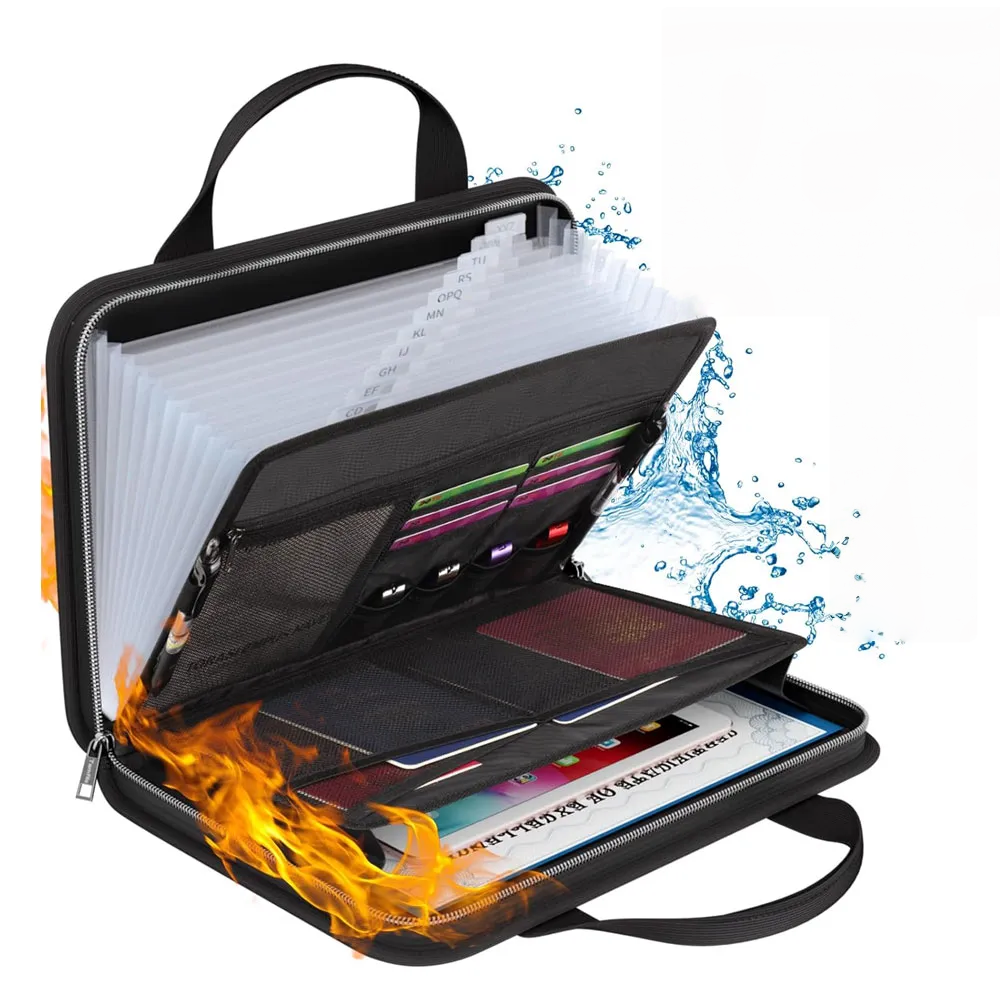 🔥 Fireproof Document Bag With Lock & Removable Accordion Folder