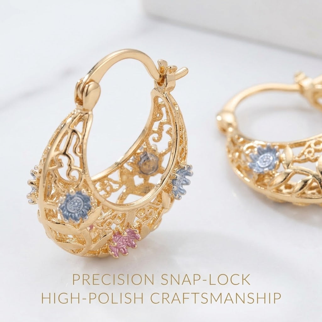 🌸 Vintage Filigree Floral Hoop Earrings
