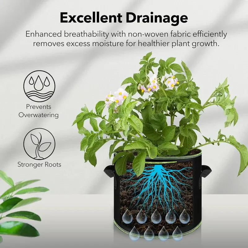 🌱5-Pack 5 Gallon Grow Bags -Heavy Duty Aeration FabricPots with Handles forVegetables, Flowers & Fruits🪴