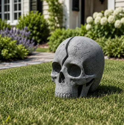 💀 Cracked Skull Solar Garden Light | Gothic Spooky Skull Landscape Yard Lamp