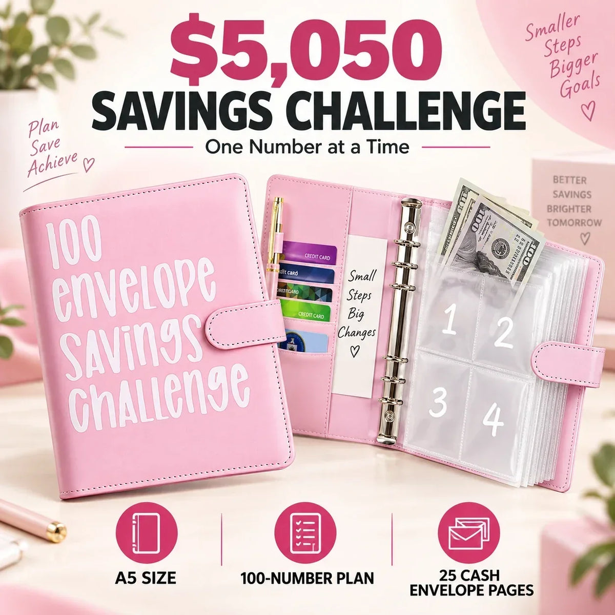 💰100-Day Money-Saving & Savings Logbook--$5,050 Savings Challenge Binder