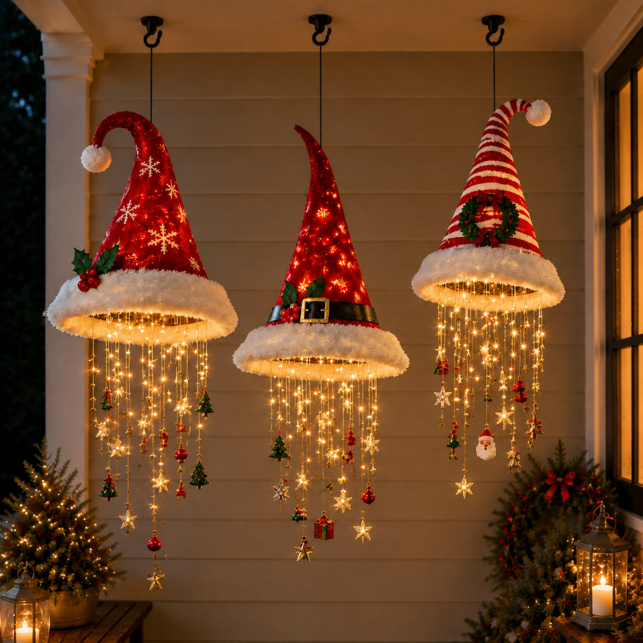🎅 Santa Hat Pendant Lamp – Warm LED Hanging Christmas Porch Light 🎄