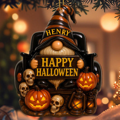 👻 	Personalized Halloween Goblin Ornament – Custom Name Resin Hanging Decor for Home