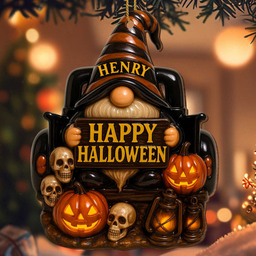 👻 	Personalized Halloween Goblin Ornament – Custom Name Resin Hanging Decor for Home