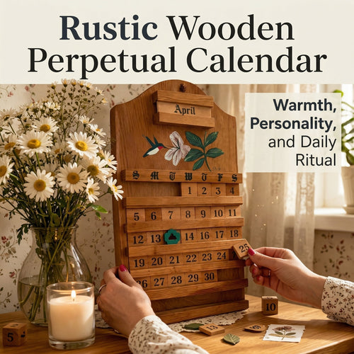 🌲 Wooden Perpetual Calendar – Rustic Family Date Tracker with Hand-Painted Art, Reusable DIY Home Decor for Wall & Tabletop