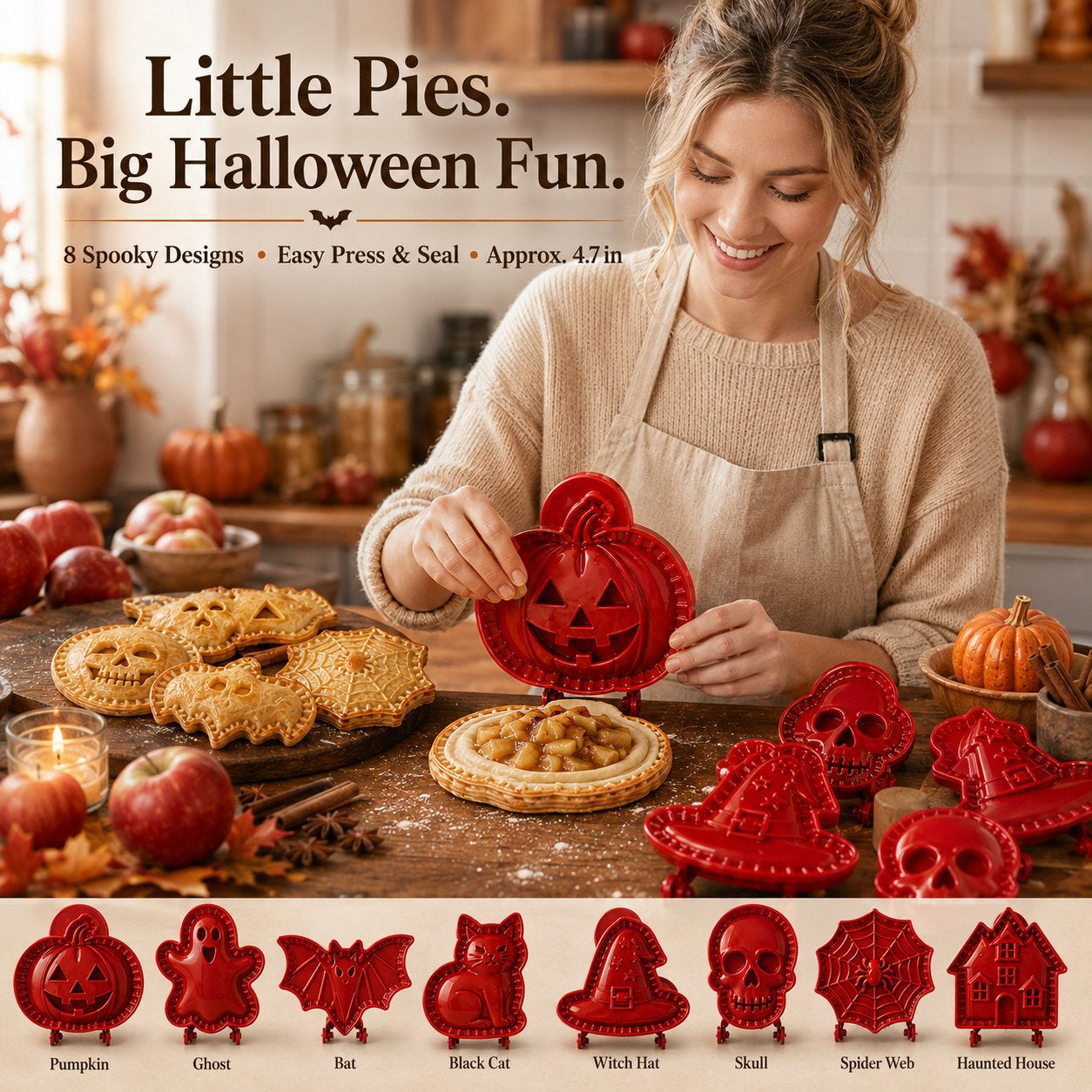 🎃Halloween Pie Mold – 8 Spooky Designs, Reusable Baking Tool for Mini Pies, Turnovers & Hand Pies
