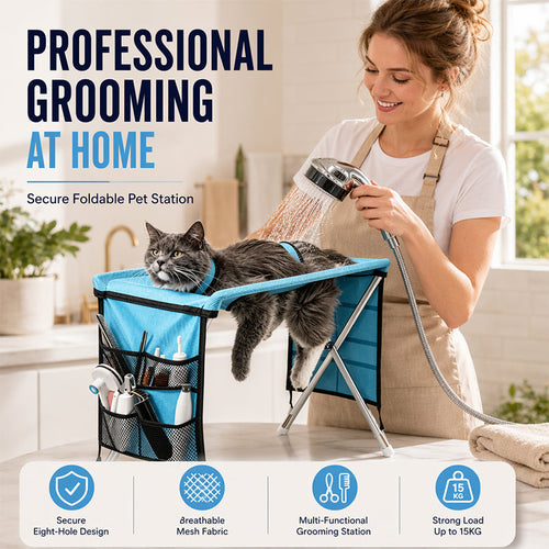 🐾 2-in-1 Foldable Pet Grooming Table – Suspension Hammock & Stable Bath Station