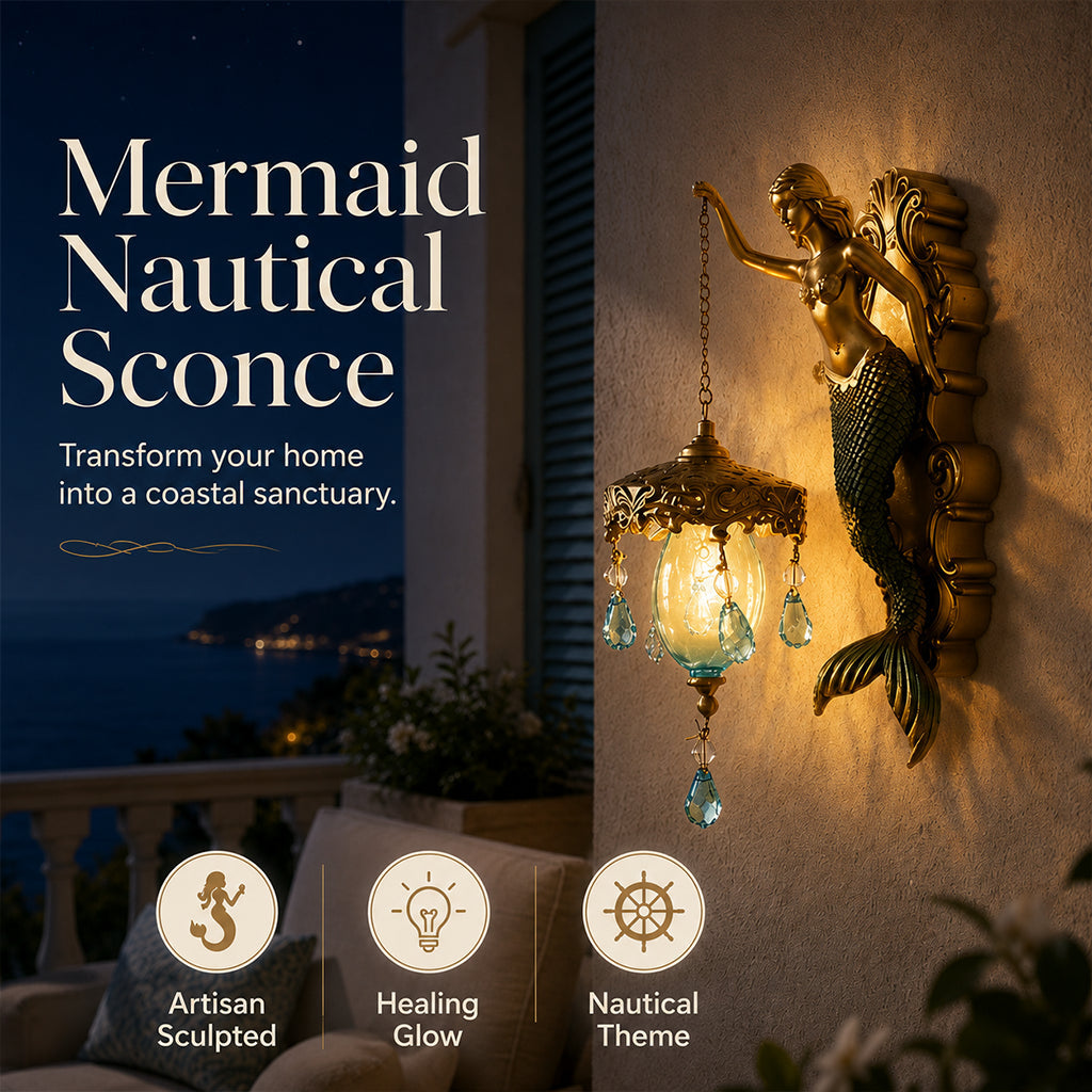 🐚 Vintage Mermaid Wall Sconce – Artisan Resin Lamp for a Serene Coastal Home