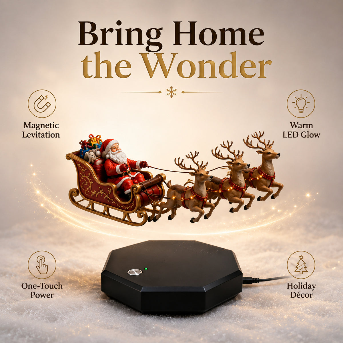 🛷 Magnetic Levitating Santa Sleigh  – Floating Christmas Decor with Warm LED