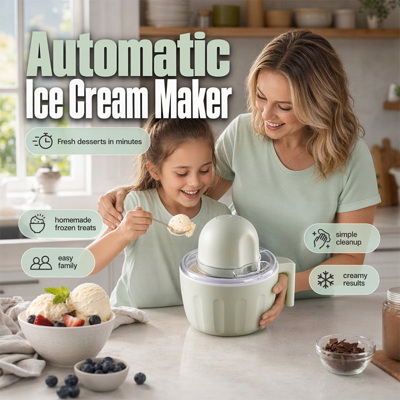 🍦 Automatic Ice Cream Maker – 500ml Homemade Frozen Dessert Machine, USB Rechargeable & Easy-Clean, Perfect for Families