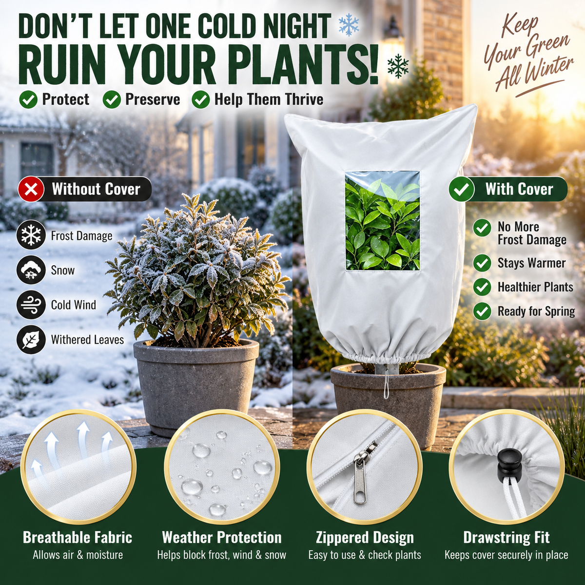🌿 WINTER GARDEN ESSENTIAL（2PCS） | Plant Frost Protection Cover – Breathable Reusable Cover for Shrubs, Pots & Young Trees