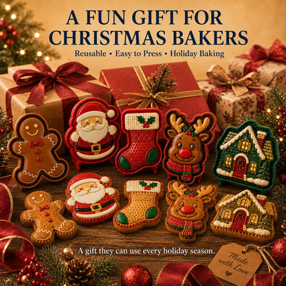 🎄Christmas Cookie & Mini Pie Molds – 8 Festive Designs for Holiday Baking (Reusable & Easy Press)🎅