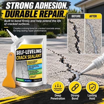 🛠️ Self-Leveling Concrete Crack Sealant, Waterproof Flexible Crack Filler for Driveway Sidewalk Garage Floor, All Weather Outdoor Concrete Crack Repair