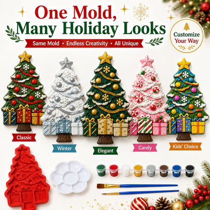 🎄 DIY Christmas Tree Mold Kit – Reusable Silicone Mold with Paints, Brushes & Palette, Complete Family Craft Set for Handmade Holiday Decor