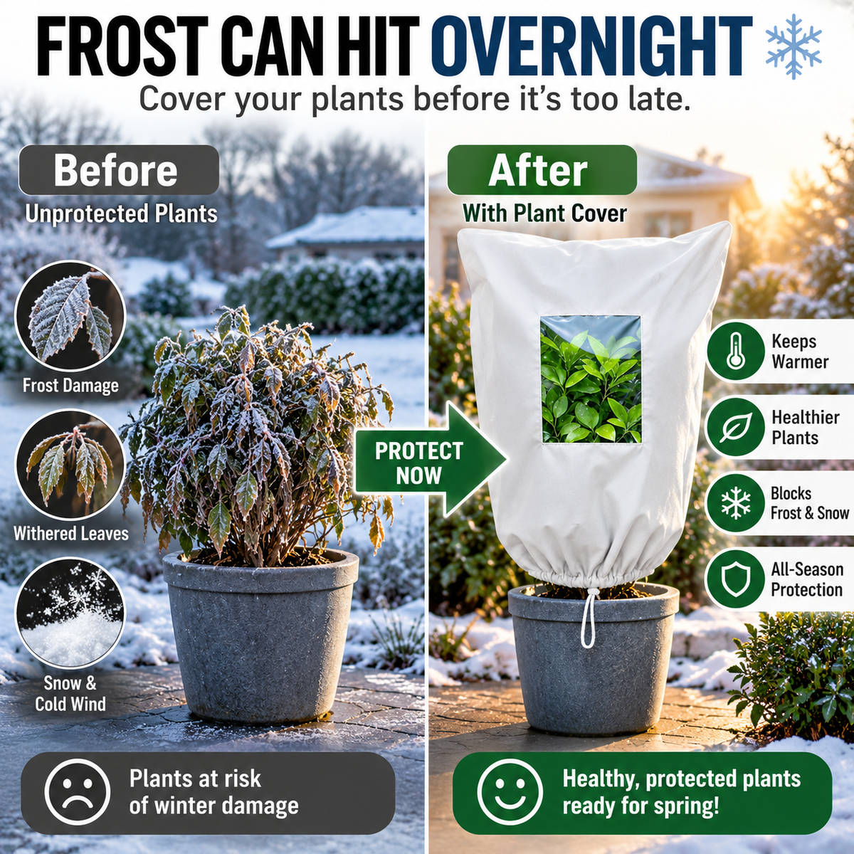 🌿 WINTER GARDEN ESSENTIAL（2PCS） | Plant Frost Protection Cover – Breathable Reusable Cover for Shrubs, Pots & Young Trees