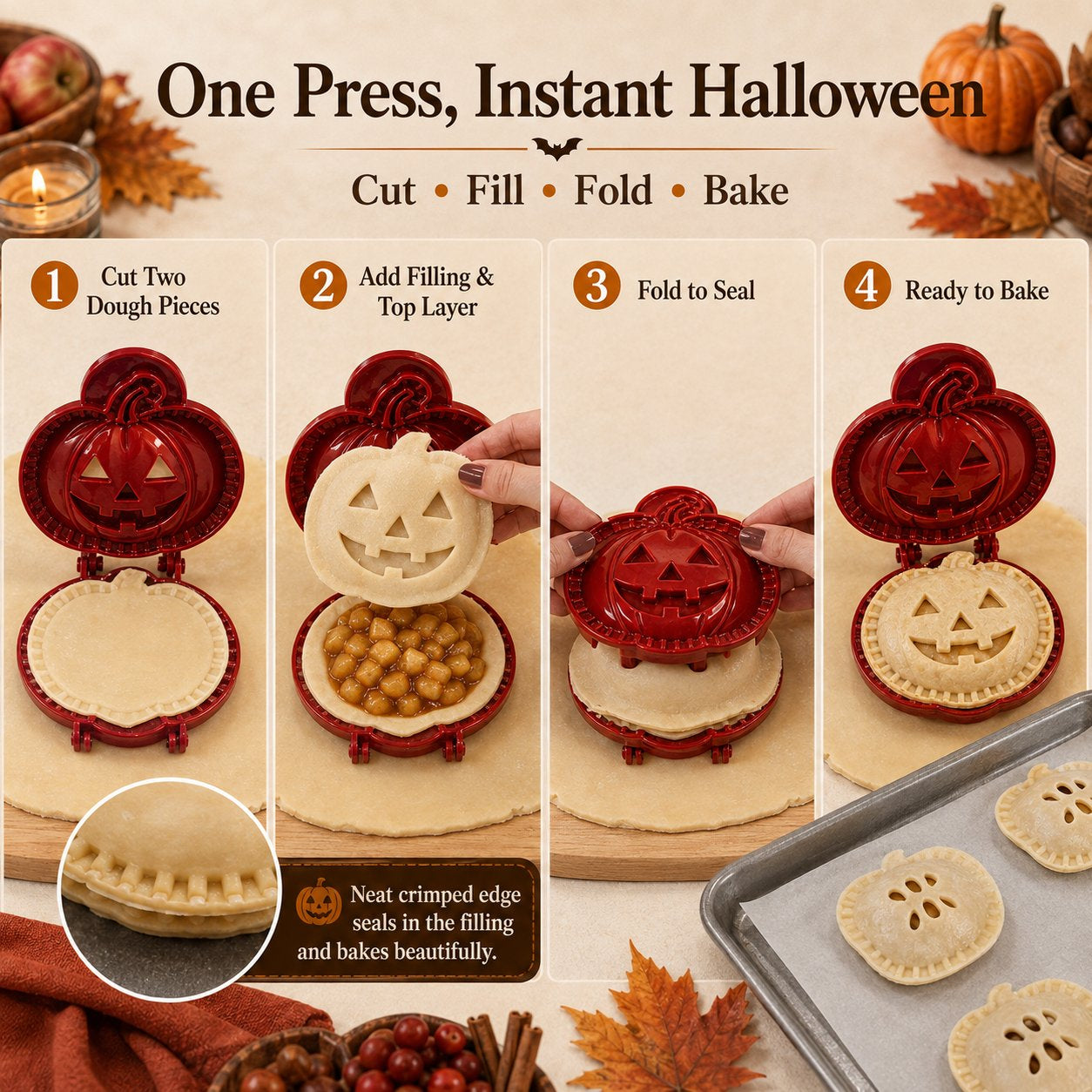 🎃Halloween Pie Mold – 8 Spooky Designs, Reusable Baking Tool for Mini Pies, Turnovers & Hand Pies