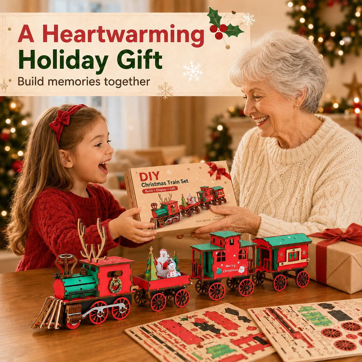 🚂 DIY Wooden Christmas Train – 3D Puzzle & Holiday Decor Kit🎄