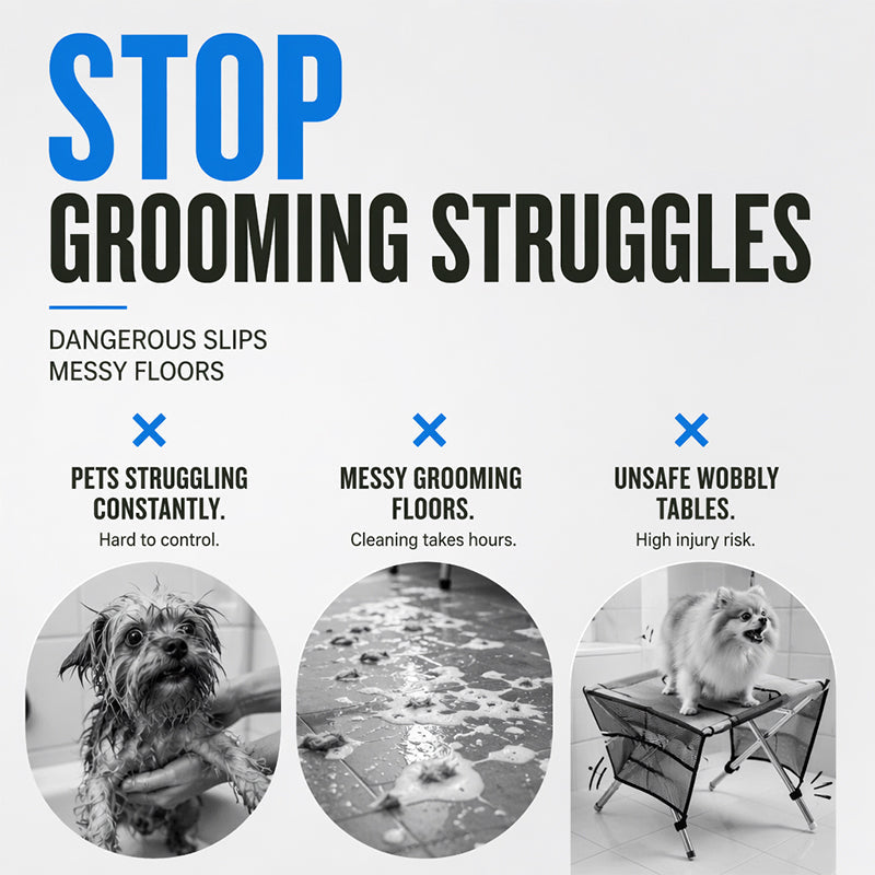 🐾 2-in-1 Foldable Pet Grooming Table – Suspension Hammock & Stable Bath Station