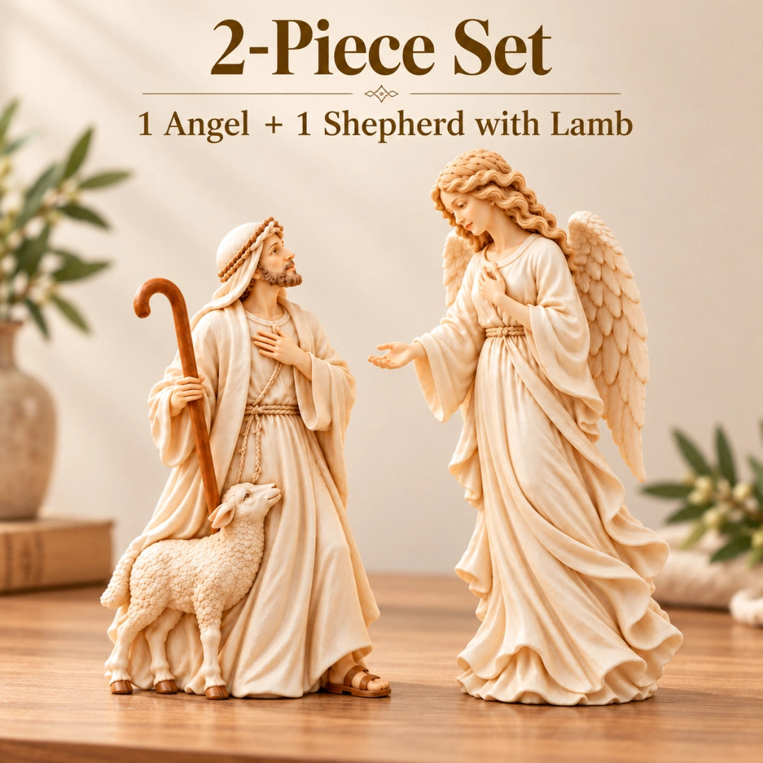 ✨ Shepherd and Angel Figurine Set – Religious Christmas Decorative Statues