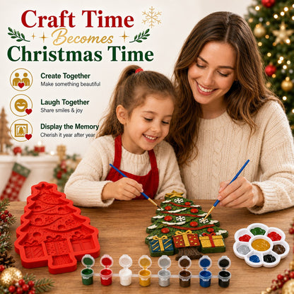 🎄 DIY Christmas Tree Mold Kit – Reusable Silicone Mold with Paints, Brushes & Palette, Complete Family Craft Set for Handmade Holiday Decor