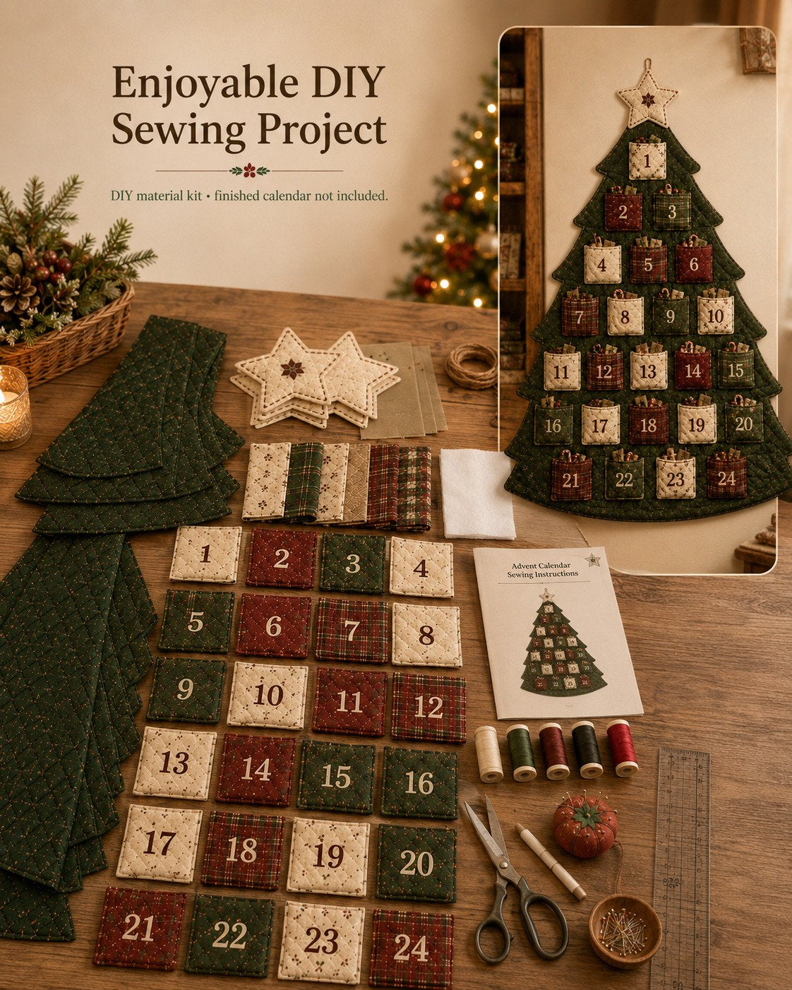 🎄 DIY Christmas Tree Advent Calendar Sewing Kit – 5 Styles, Reusable Holiday Tradition