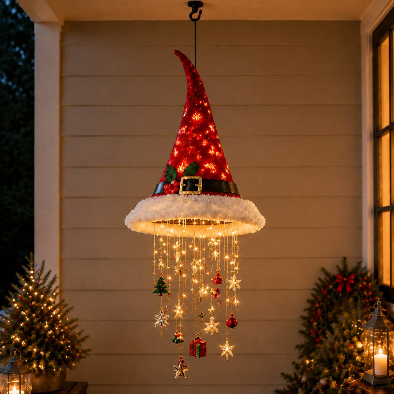 🎅 Santa Hat Pendant Lamp – Warm LED Hanging Christmas Porch Light 🎄