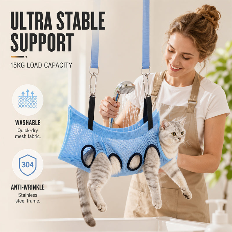 🐾 2-in-1 Foldable Pet Grooming Table – Suspension Hammock & Stable Bath Station