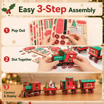 🚂 DIY Wooden Christmas Train – 3D Puzzle & Holiday Decor Kit🎄