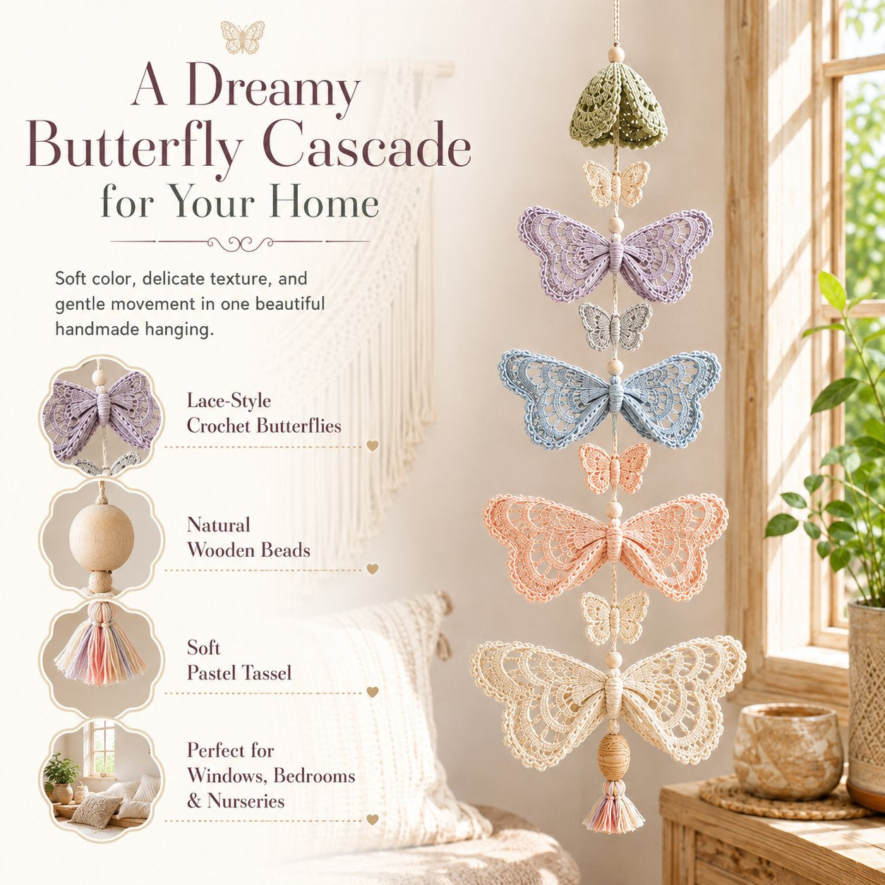 🧵 DIY Crochet Mobile Kit – Relaxing Handmade Craft with 6 Themes for Home Decor