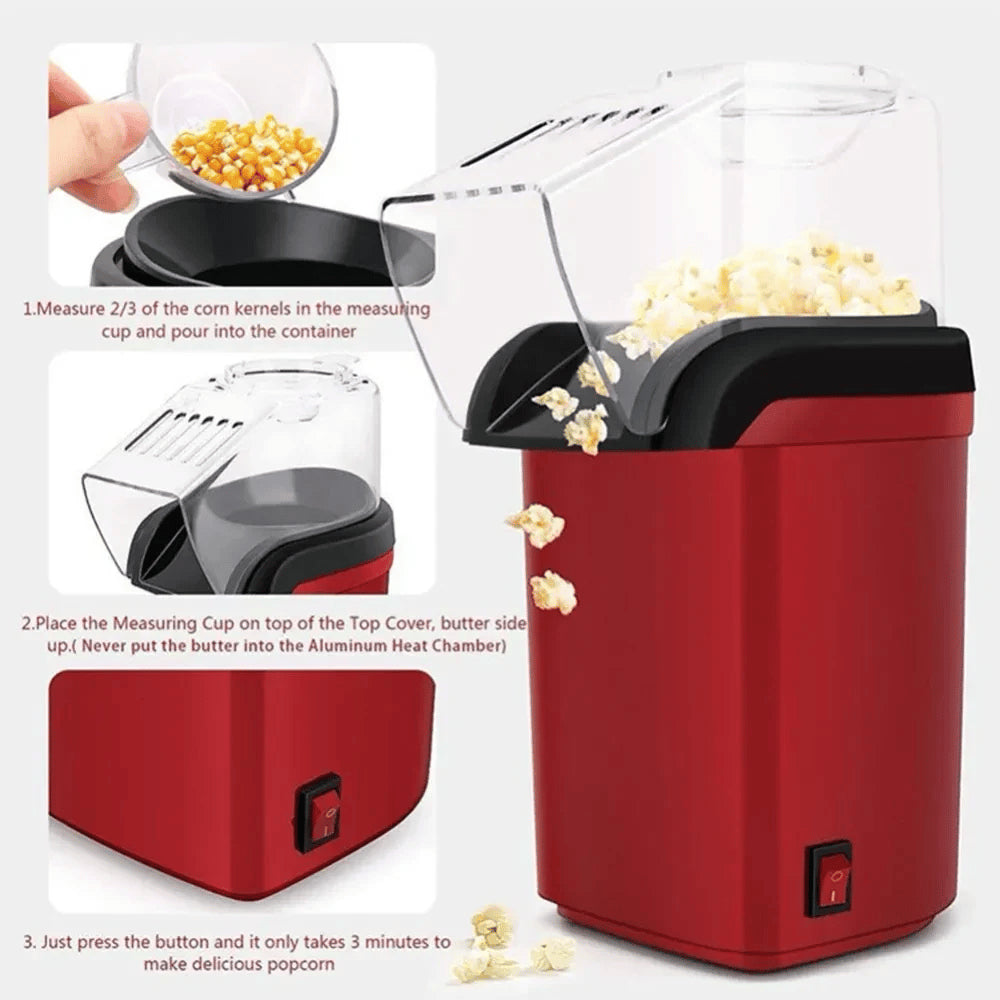 🍿 Hot Air Popcorn Maker – 3-Minute Oil-Free Popcorn Machine for Movie Nights & Holiday Parties