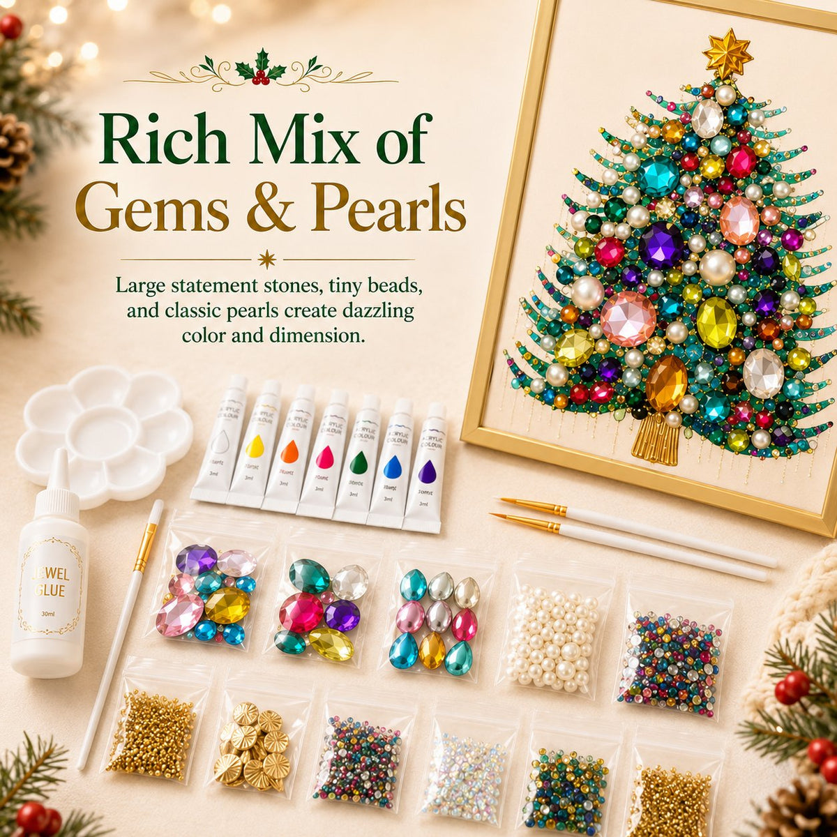 ✨🎁 Jewel & Pearl Christmas Tree DIY Painting Craft Kit