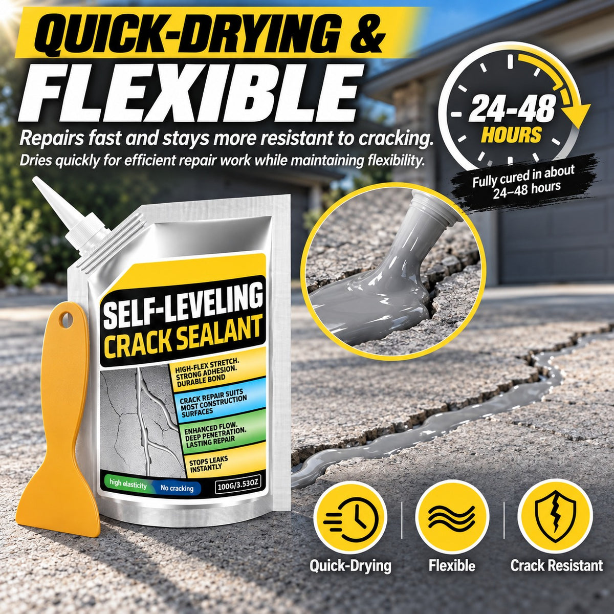 🛠️ Self-Leveling Concrete Crack Sealant, Waterproof Flexible Crack Filler for Driveway Sidewalk Garage Floor, All Weather Outdoor Concrete Crack Repair
