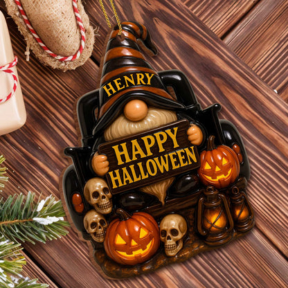 👻 	Personalized Halloween Goblin Ornament – Custom Name Resin Hanging Decor for Home
