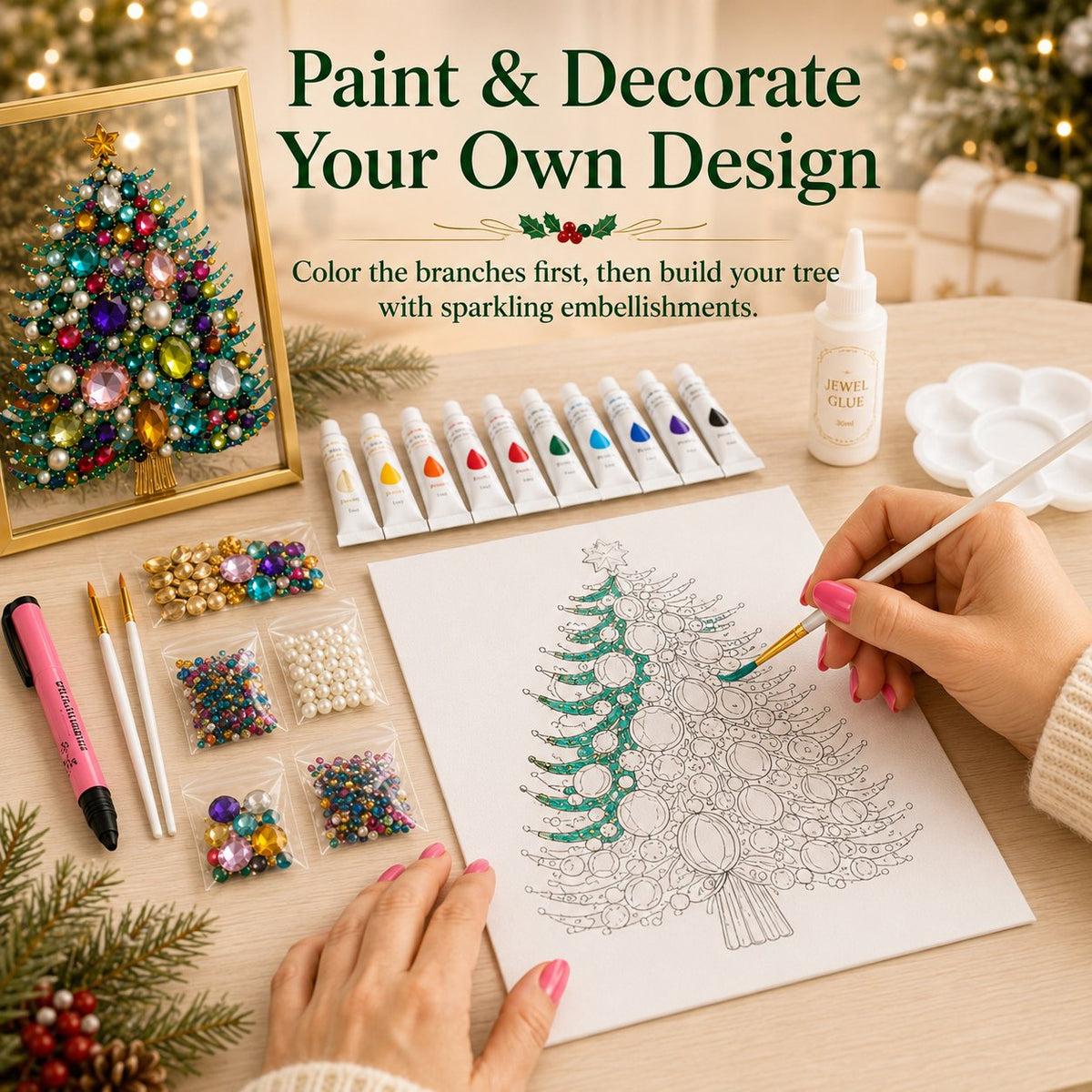 ✨🎁 Jewel & Pearl Christmas Tree DIY Painting Craft Kit