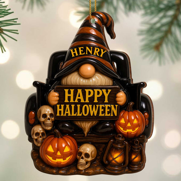 👻 	Personalized Halloween Goblin Ornament – Custom Name Resin Hanging Decor for Home