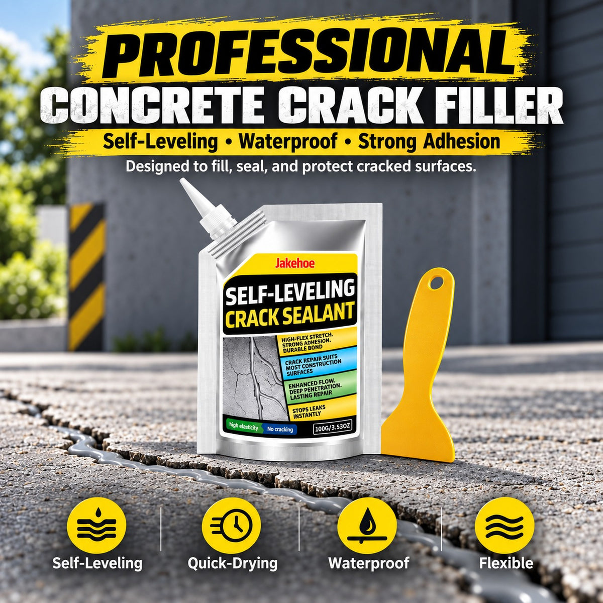 🛠️ Self-Leveling Concrete Crack Sealant, Waterproof Flexible Crack Filler for Driveway Sidewalk Garage Floor, All Weather Outdoor Concrete Crack Repair