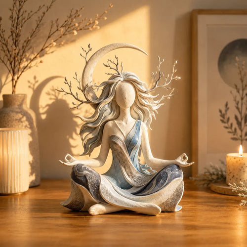 🌿 Mindful Goddess Resin Figurine – 2 Styles (Autumn Amber & Winter Moon), Hand-Painted Zen Statue for Meditation, Yoga & Meaningful Home Decor Gift