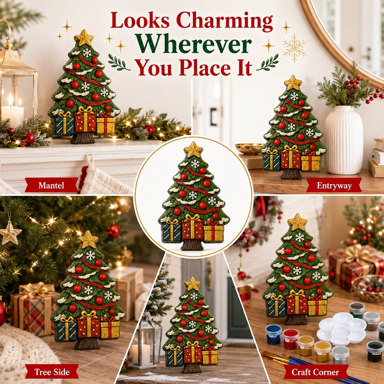 🎄 DIY Christmas Tree Mold Kit – Reusable Silicone Mold with Paints, Brushes & Palette, Complete Family Craft Set for Handmade Holiday Decor
