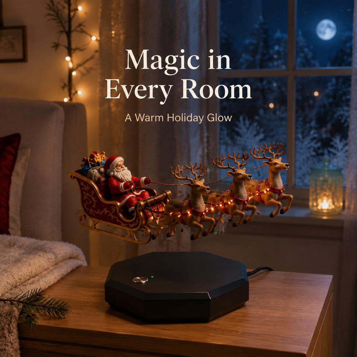 🛷 Magnetic Levitating Santa Sleigh  – Floating Christmas Decor with Warm LED