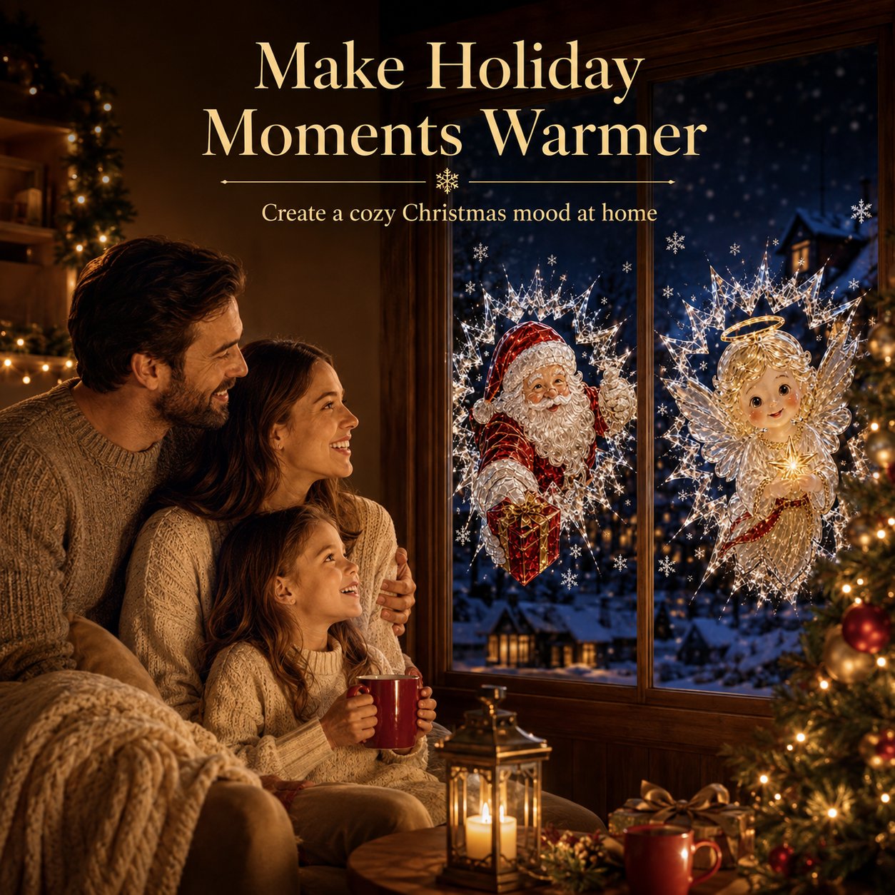 ✨🎄Crystal Christmas Break-In Window Decal — 3D Shattered-Glass Holiday Window Decoration