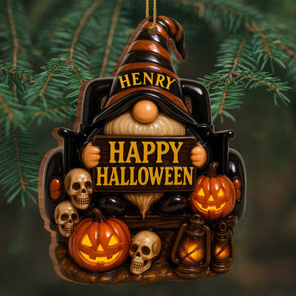 👻 	Personalized Halloween Goblin Ornament – Custom Name Resin Hanging Decor for Home